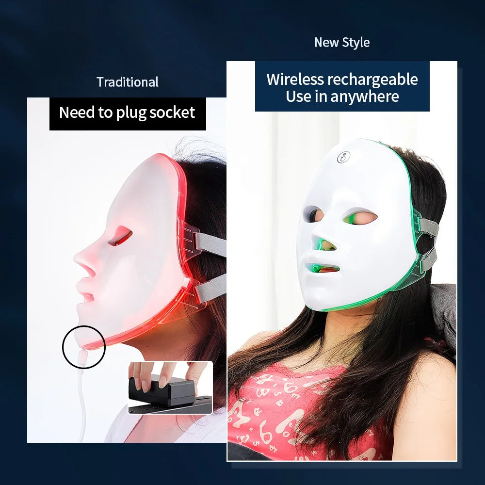 Wireless LED Face Mask Red Light Photon Therapy Anti-Aging Anti Wrinkle Acne Removal 7 Color Facial Mask Skin Care Beauty Device