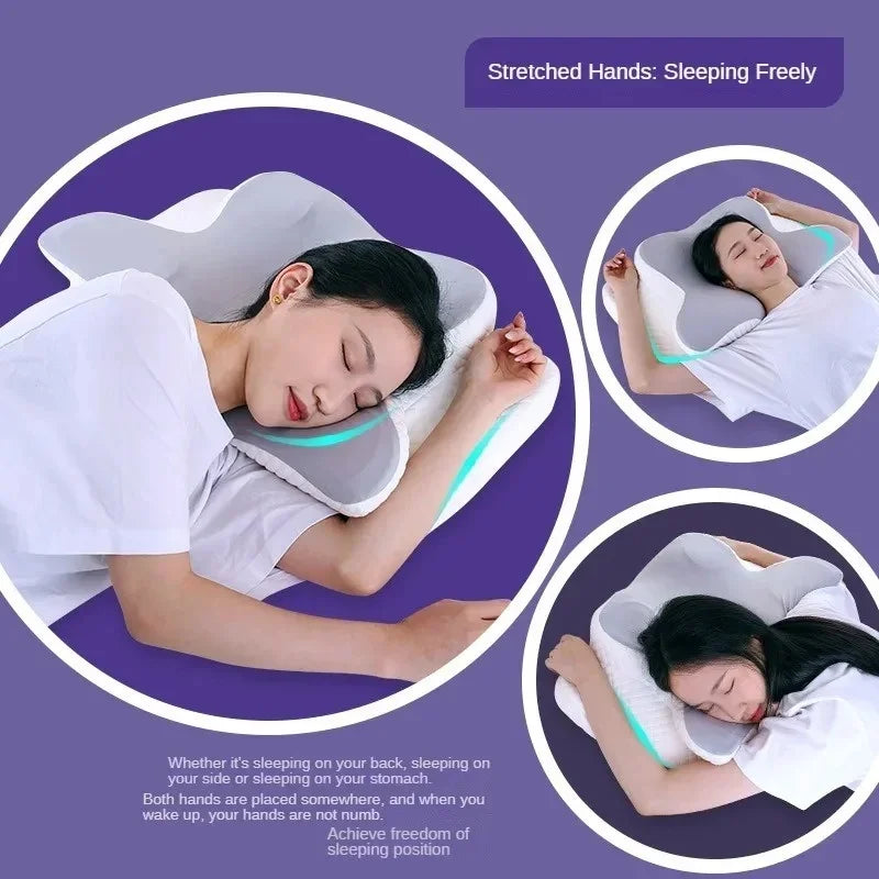 Butterfly-shaped memory foam neck pillow, slow rebound, orthopedic, relieves pain, aids sleep
