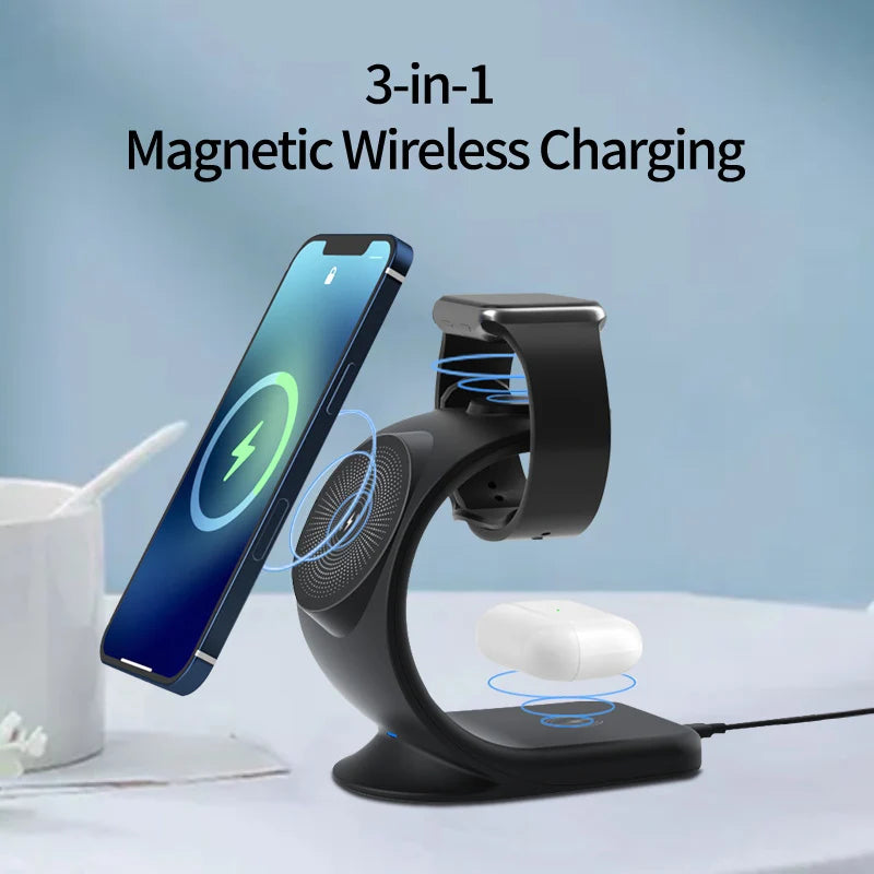 New Magnetic 3 in 1 Wireless Charger for Smart Phone/12 5-15W Wireless Charging Station for Watch/Earphones Phone Holder/Bracket