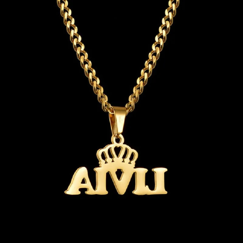 Royal Elegance: Custom Stainless Steel Name Necklace with Crown Pendant & Thick Chain