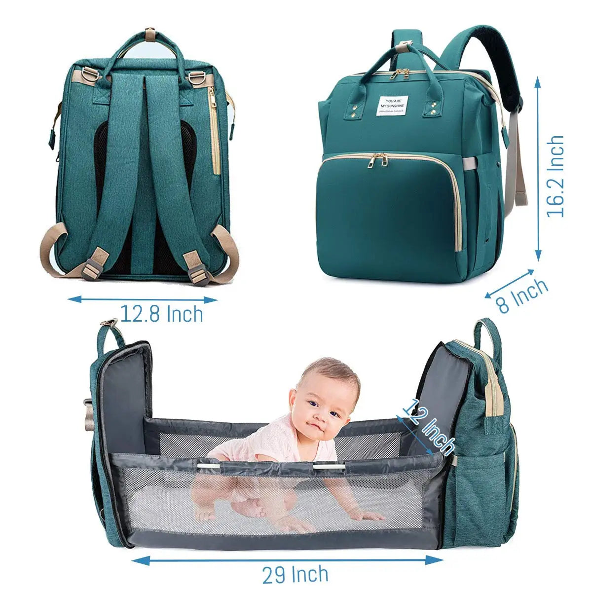 3-in-1 Diaper Bag Backpack – Waterproof Baby Travel Bag with Foldable Baby Bed & USB Charging