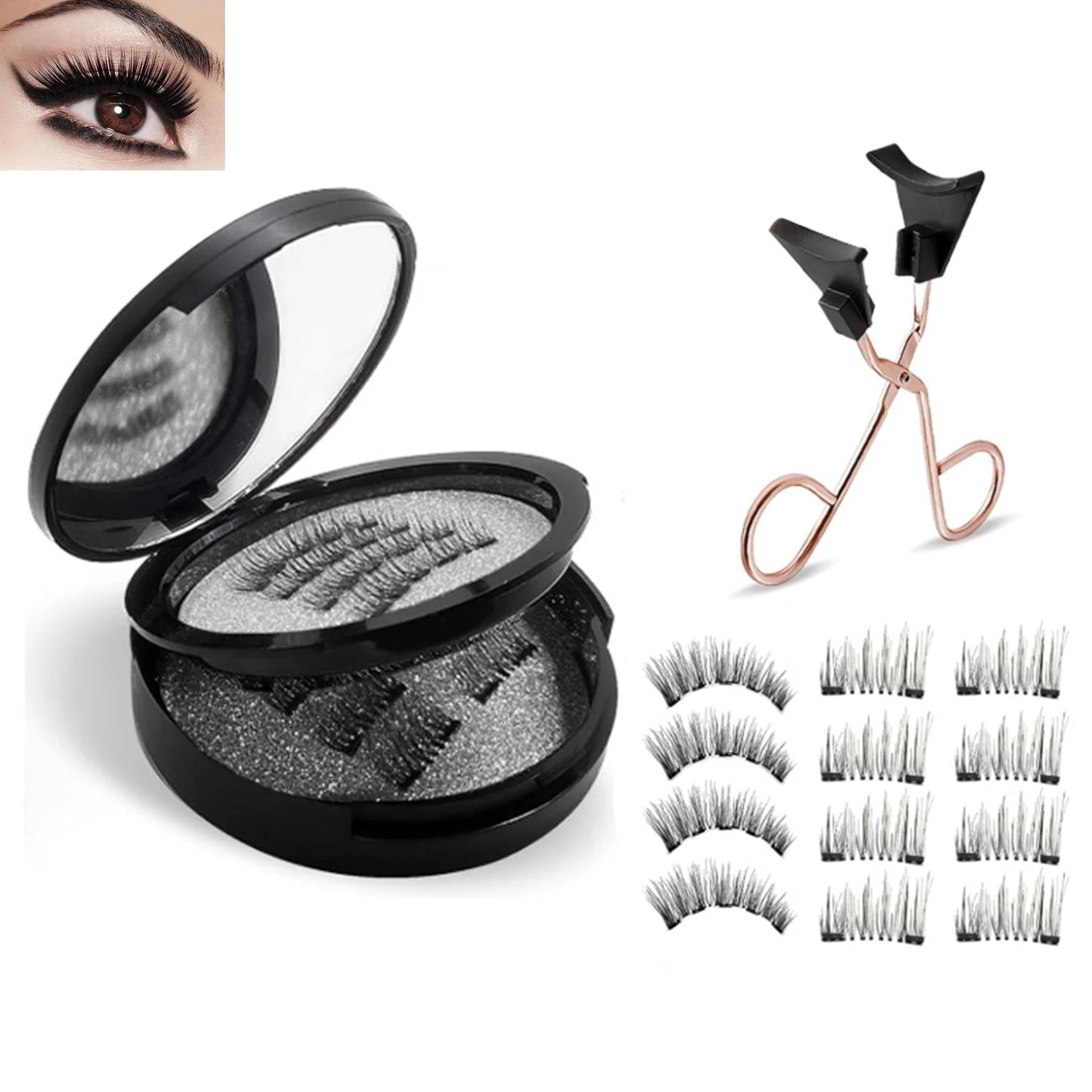 8pcs Magnetic Eyelashes Glue-free cluster lashes reusable false eyelash Eye Lash for Eye-Lifting Effect DIY Makeup Use