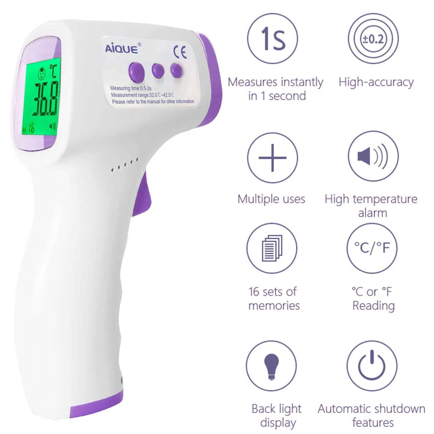 Voice Backlit Forehead Digital Thermometer Non-Contact Infrared Medical Thermometer Body Temperature Fever for Baby Adults
