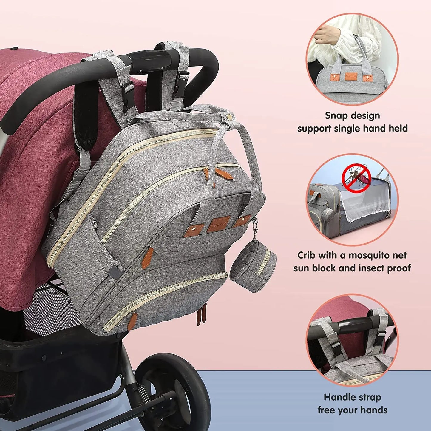 3-in-1 Diaper Bag Backpack – Waterproof Baby Travel Bag with Foldable Baby Bed & USB Charging