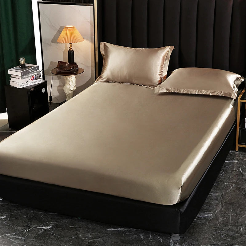 Luxury Satin Bedding Set With Fitted Sheet Duvet Cover High End Bedding Sets High Density Satin Solid Color Bedding