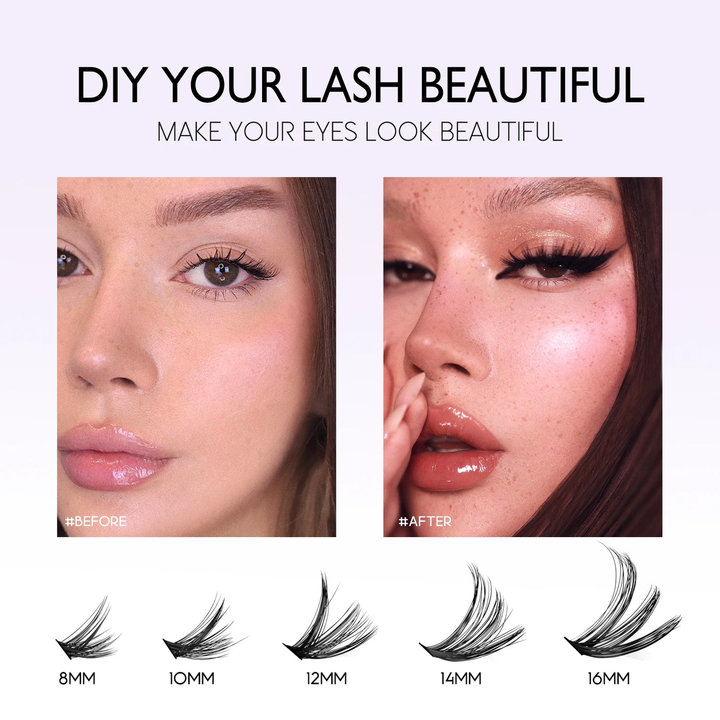 GROINNEYA LuxeCat DIY Lash Extension Kit – Mixed-Length Clusters with Bond, Seal & Tweezers