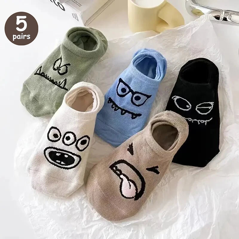 5/10/20 Pairs Women Cartoon Teddy Bear Patterned Ankle Socks Versatile Fashionable Creative Breathable Comfortable Casual Socks