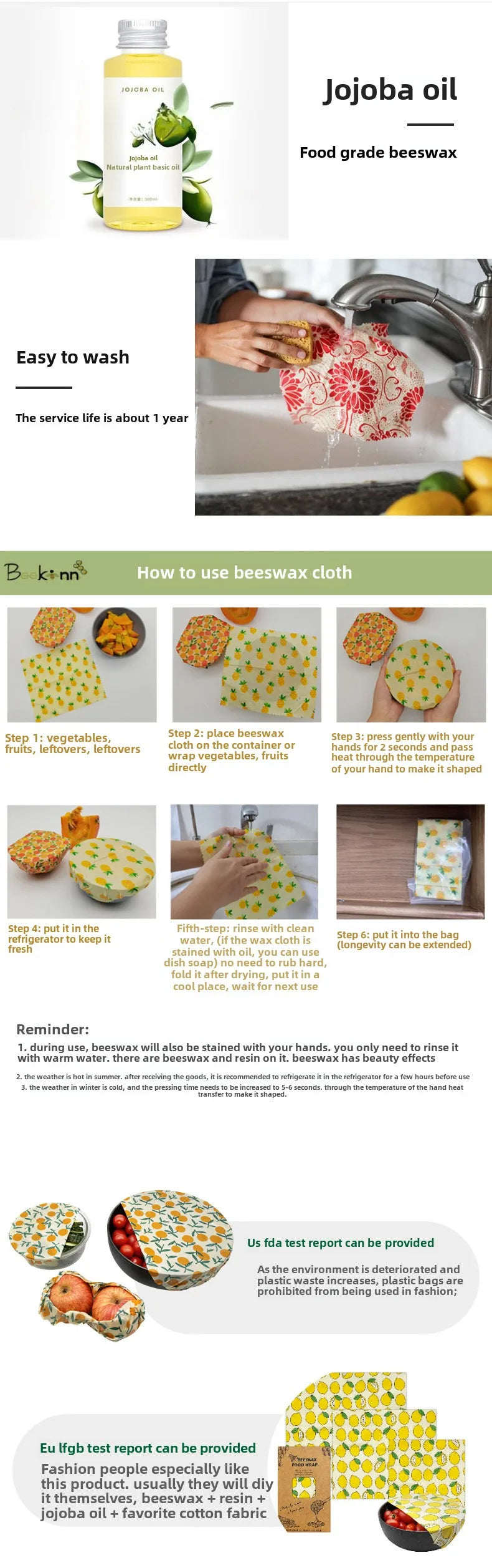 3PCS Set Reusable Organic Beeswax Food Wrap for Fresh Keeping and Eco Friendly Kitchen Plastic Packaging Paper Food Packaging