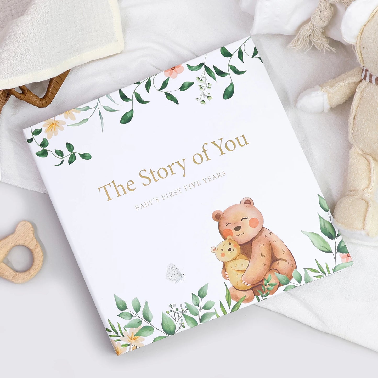 ERATOPIC Linen Fabric Golden Logo Hello Baby Memory Keepsake Book Hidden Spiral Binding Baby Memory Journal For Baby Shower