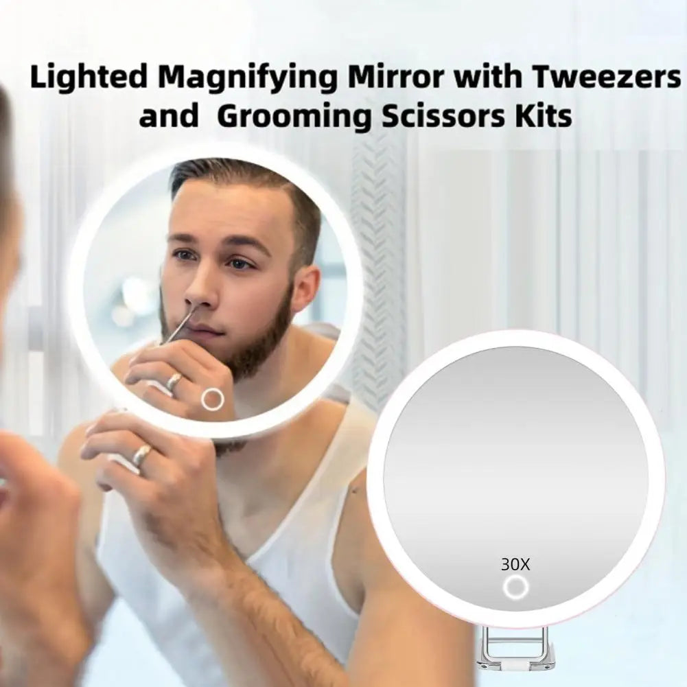10/20/30X Magnifying Mirror With LED Light Tweezers 360 Degrees Rotary Wall Hanging Desktop Magnified Makeup Vanity Mirror Home