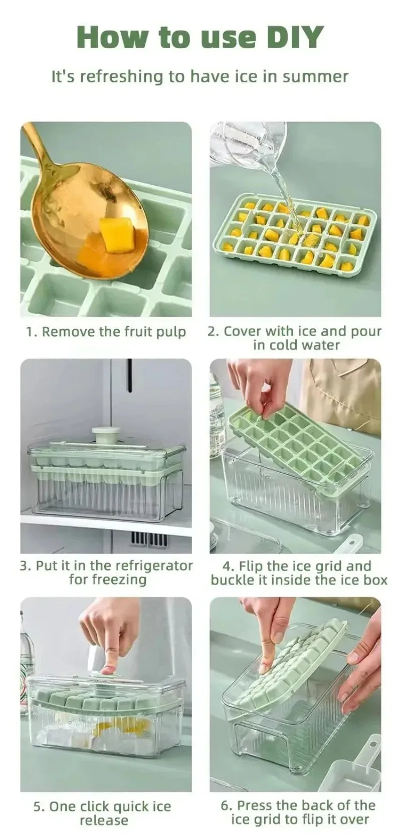 Elegant Ice Storage Tray – Quick-Click Mold for Effortless Ice Making