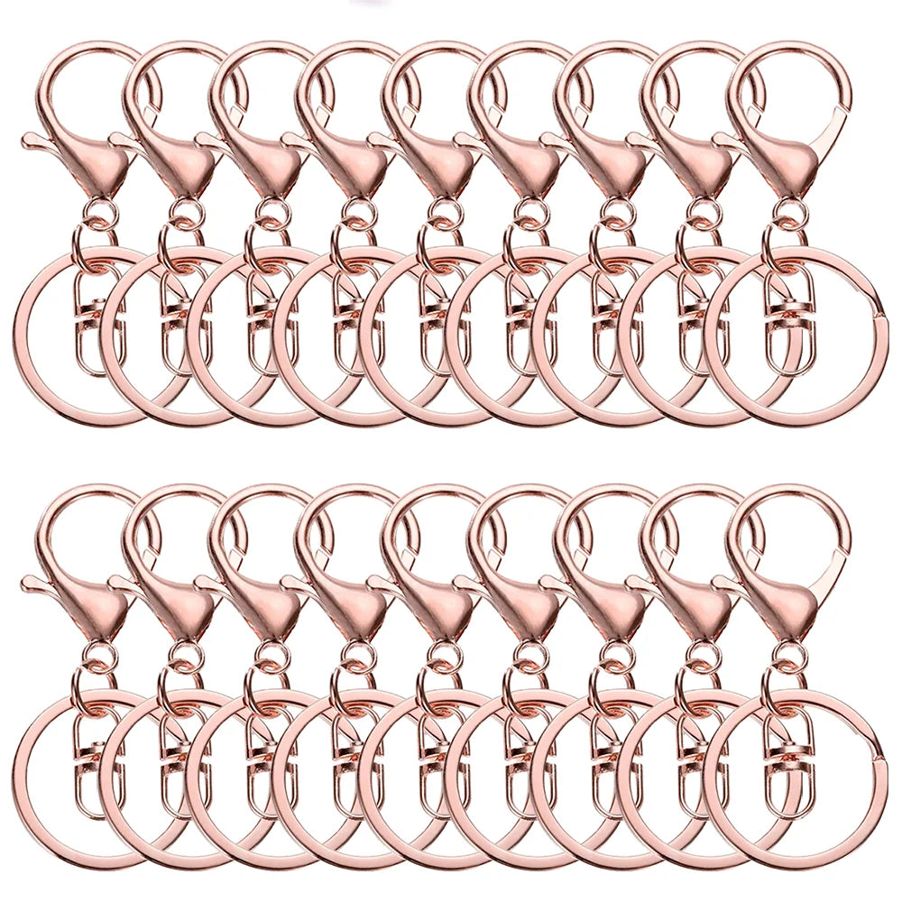 15/30/50/80Pcs Metal lobster Claw Clasp Keychains Swivel Spring Hook with Flat Split Ring for DIY Crafts Keychain Lanyard Making