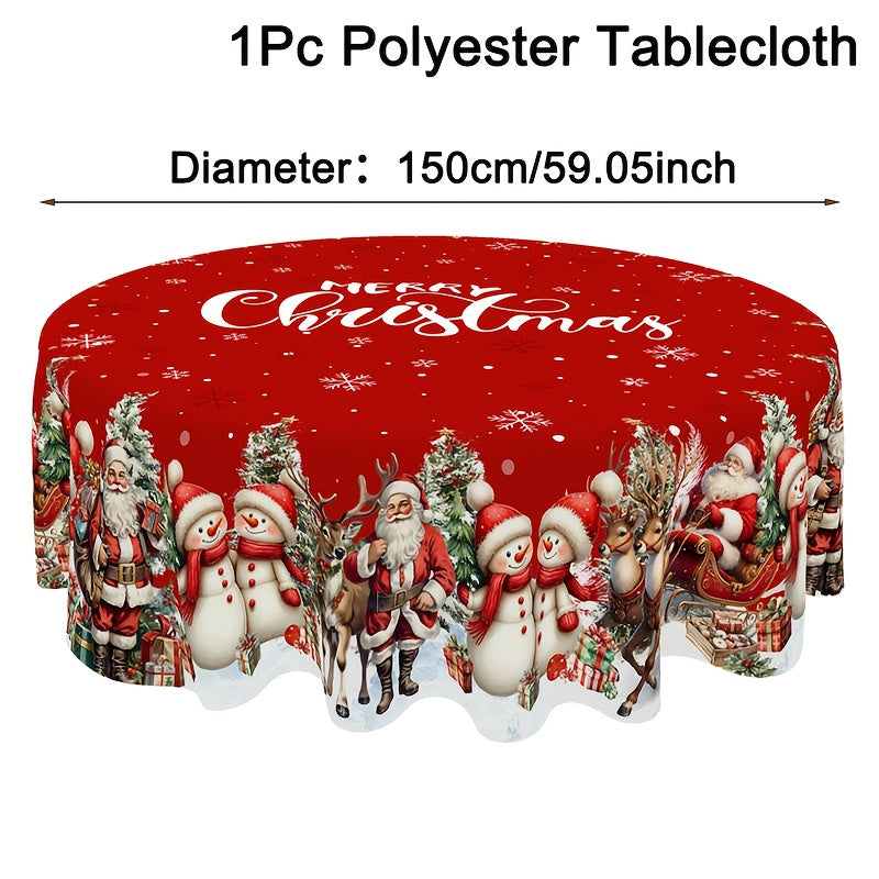 1pc Santa Claus Merry Christmas Tablecover Vinatge Snowman Rectangle/Round Tablecloth Christmas Decorations for Home 2025 Family Celebrations & Holidays Indoor&Outdoor Party Decorations Winter Holiday Neol Decor Festive Table