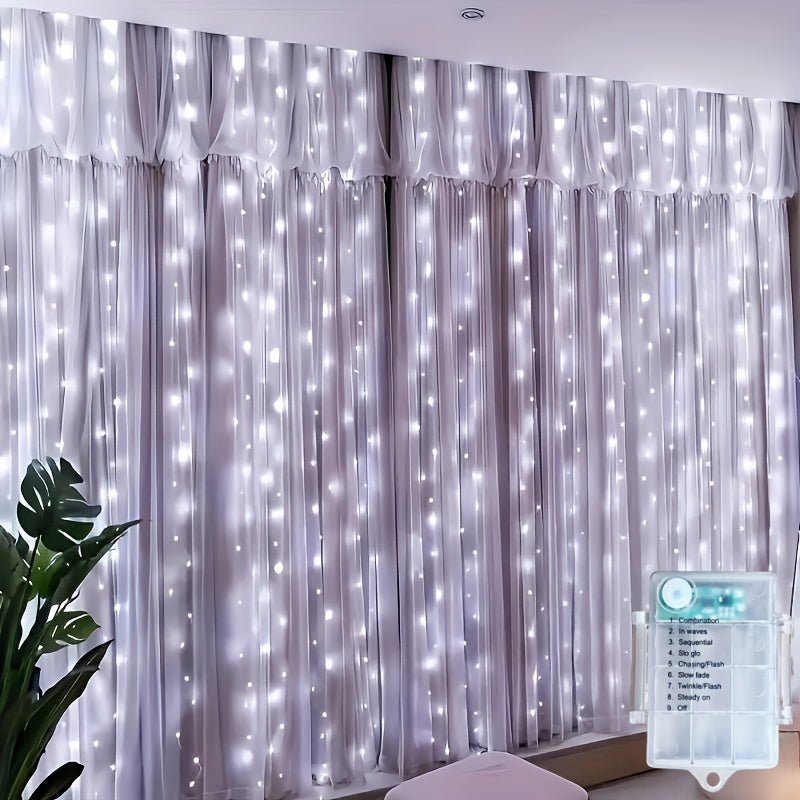 [Fairy Curtain Lights] 2pcs Fairy Curtain String Lights | 8 Modes Battery Powered, Romantic Elegant Room Lights for New Year Wedding Home Bedroom Party Christmas and Seasonal Decor (Batteries Not Included)