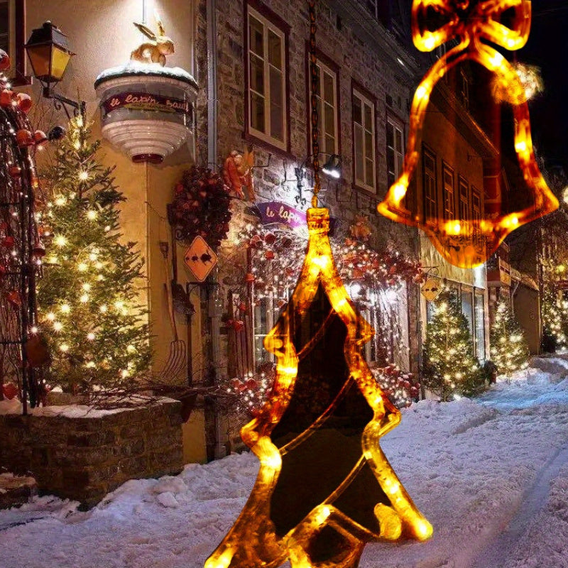 LED 11.5ft USB Powered Curtain Light Christmas Tree, Reindeer, Bells Curtain Lights for Christmas Wedding Party Bedroom Decoration, Warm White