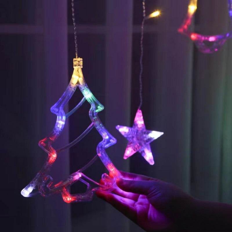 LED 11.5ft USB Powered Curtain Light Christmas Tree, Reindeer, Bells Curtain Lights for Christmas Wedding Party Bedroom Decoration, Warm White