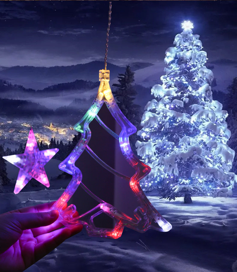 LED 11.5ft USB Powered Curtain Light Christmas Tree, Reindeer, Bells Curtain Lights for Christmas Wedding Party Bedroom Decoration, Warm White