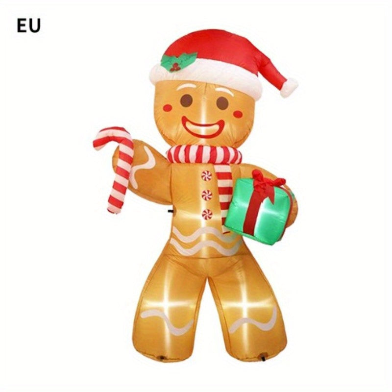 243.84cm Large Gingerbread Man Inflatable with Red & White Striped Scarf, Green Gift Box & Candy Canes - Outdoor Holiday Decoration for Christmas, No Electricity Needed, Festive Yard Display, Inflatable Christmas Decorations,