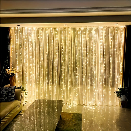 [Fairy Curtain Lights] 2pcs Fairy Curtain String Lights | 8 Modes Battery Powered, Romantic Elegant Room Lights for New Year Wedding Home Bedroom Party Christmas and Seasonal Decor (Batteries Not Included)