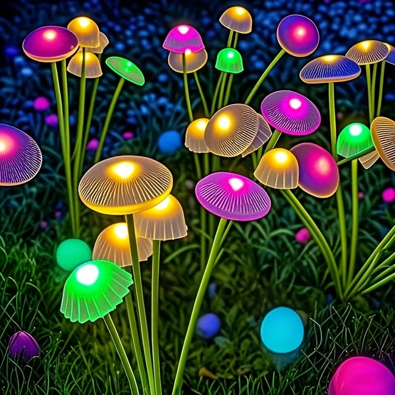 Solar 6/ 8/ 10 LED Jellyfish Mushroom Lights, Garden Landscape Lights, Outdoor Ground-plug Lawn Lights, Garden Decoration Lights, Doliday Garden Lights