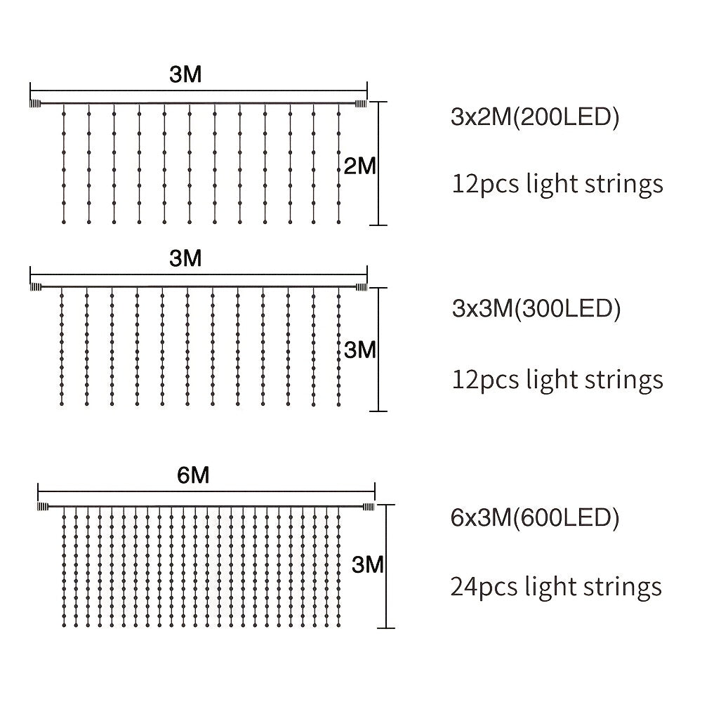 LED Curtain Light String Lights, Outdoor Wedding Party Romantic Christmas Lights, With 8 Lighting Modes Connectable, For Bedroom Window Garden Wall Decor, Warm White