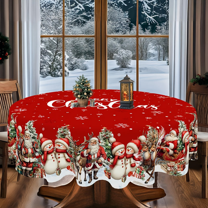 1pc Santa Claus Merry Christmas Tablecover Vinatge Snowman Rectangle/Round Tablecloth Christmas Decorations for Home 2025 Family Celebrations & Holidays Indoor&Outdoor Party Decorations Winter Holiday Neol Decor Festive Table