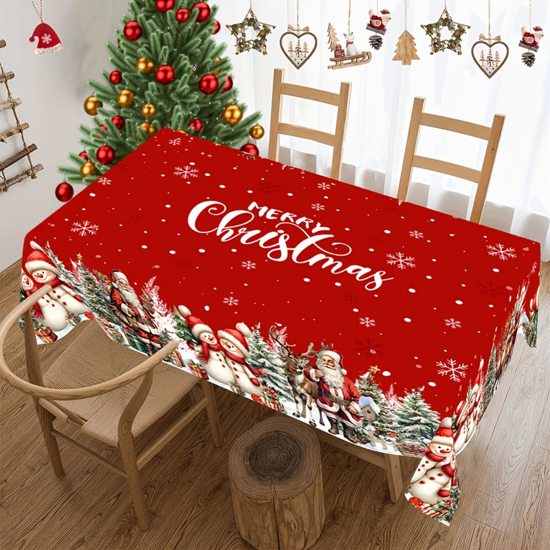 1pc Santa Claus Merry Christmas Tablecover Vinatge Snowman Rectangle/Round Tablecloth Christmas Decorations for Home 2025 Family Celebrations & Holidays Indoor&Outdoor Party Decorations Winter Holiday Neol Decor Festive Table