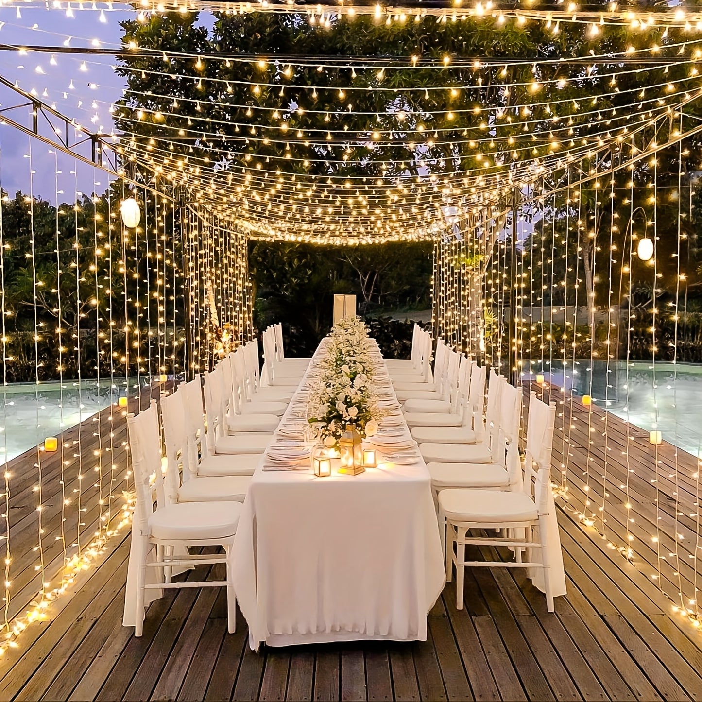 LED Curtain Light String Lights, Outdoor Wedding Party Romantic Christmas Lights, With 8 Lighting Modes Connectable, For Bedroom Window Garden Wall Decor, Warm White