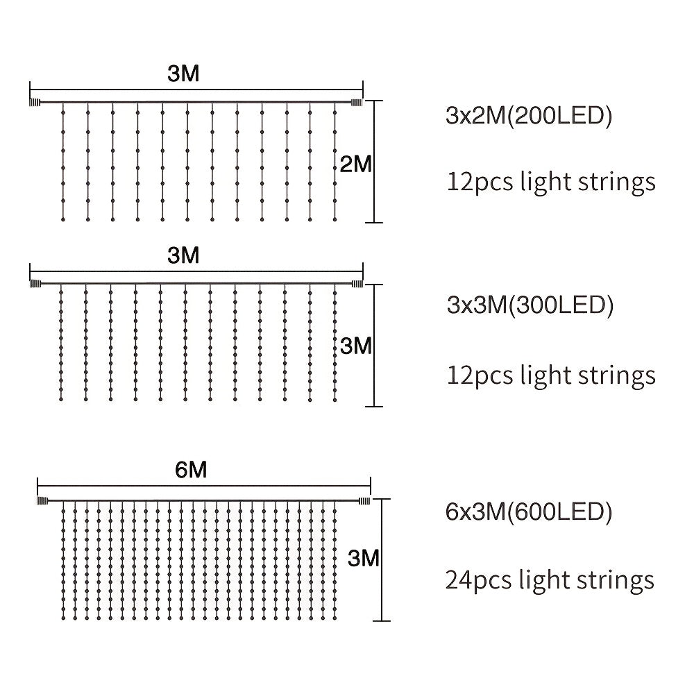 Outdoor/Indoor Curtain Light Fairy String Lights with 8 Lighting Modes, Connectable String Lights with Warm & Cool Tones, Plug-in-Free Operation, Durable Plastic Construction for Wedding, Christmas, Garden, Patio, Balcony