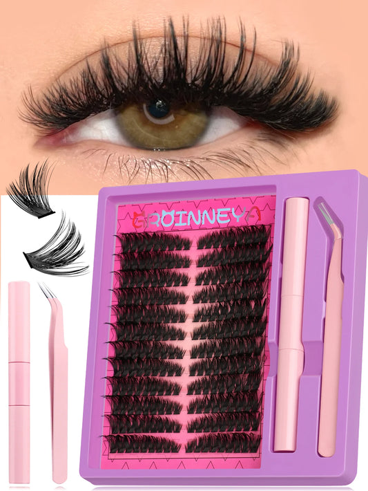 GROINNEYA LuxeCat DIY Lash Extension Kit – Mixed-Length Clusters with Bond, Seal & Tweezers