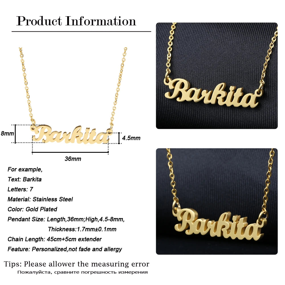Personalized Name Necklace Gold Stainless Steel Name Necklace Customized Name Necklaces,Custom Pendant, Charm Women Jewelry Gift