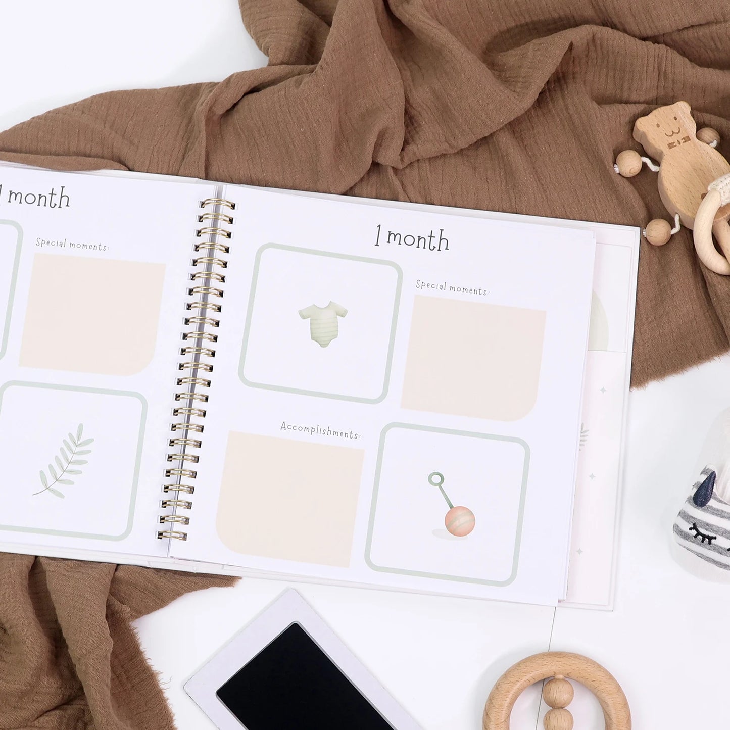 ERATOPIC Linen Fabric Golden Logo Hello Baby Memory Keepsake Book Hidden Spiral Binding Baby Memory Journal For Baby Shower
