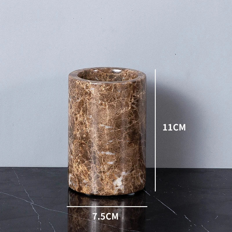 Emperador Dark Natural Marble Bathroom Set Brown Luxury Toothbrush Holder Soap Dish Soap Dispenser Bathroom Accessories