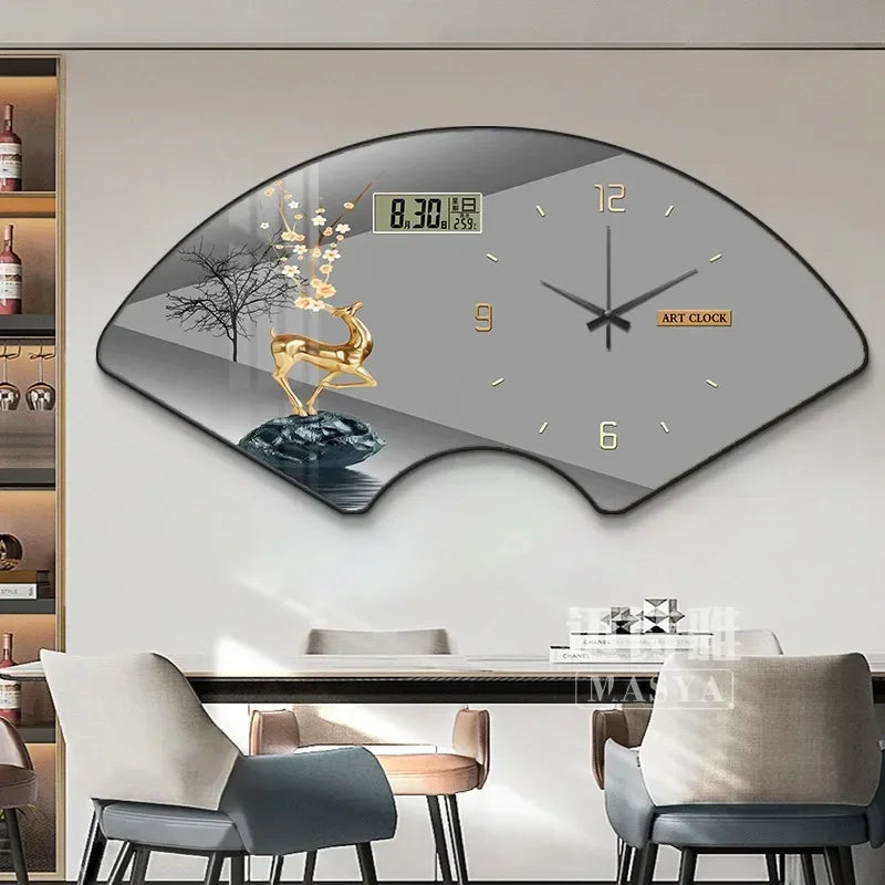 Perpetual calendar electronic clock wall clock Living room fan dining room decorative painting calendar clock hanging picture