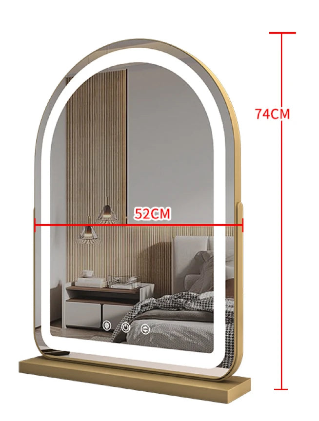 LED Lighted Arched Large Vanity Lighted Makeup Mirror for Bedroom Smart Touch Control 3 Color Lighting Modes Detachable 15x