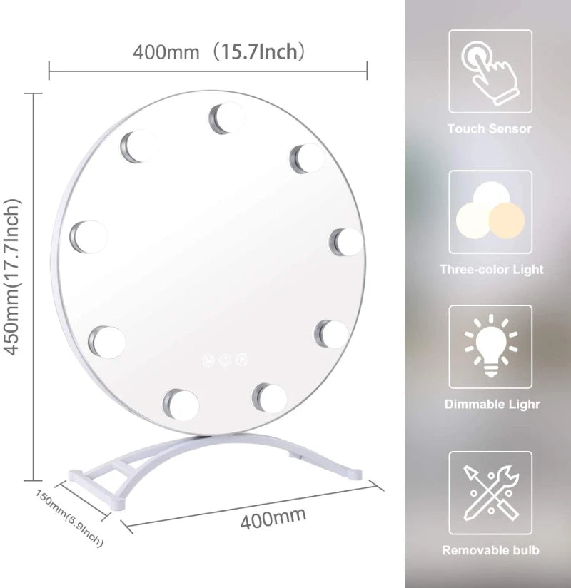 Makeup Mirror with Lights Lighted Cosmetic Vanity Mirror with Led Bulbs for Dressing Bedroom Tabletop Best Gifts for girl women