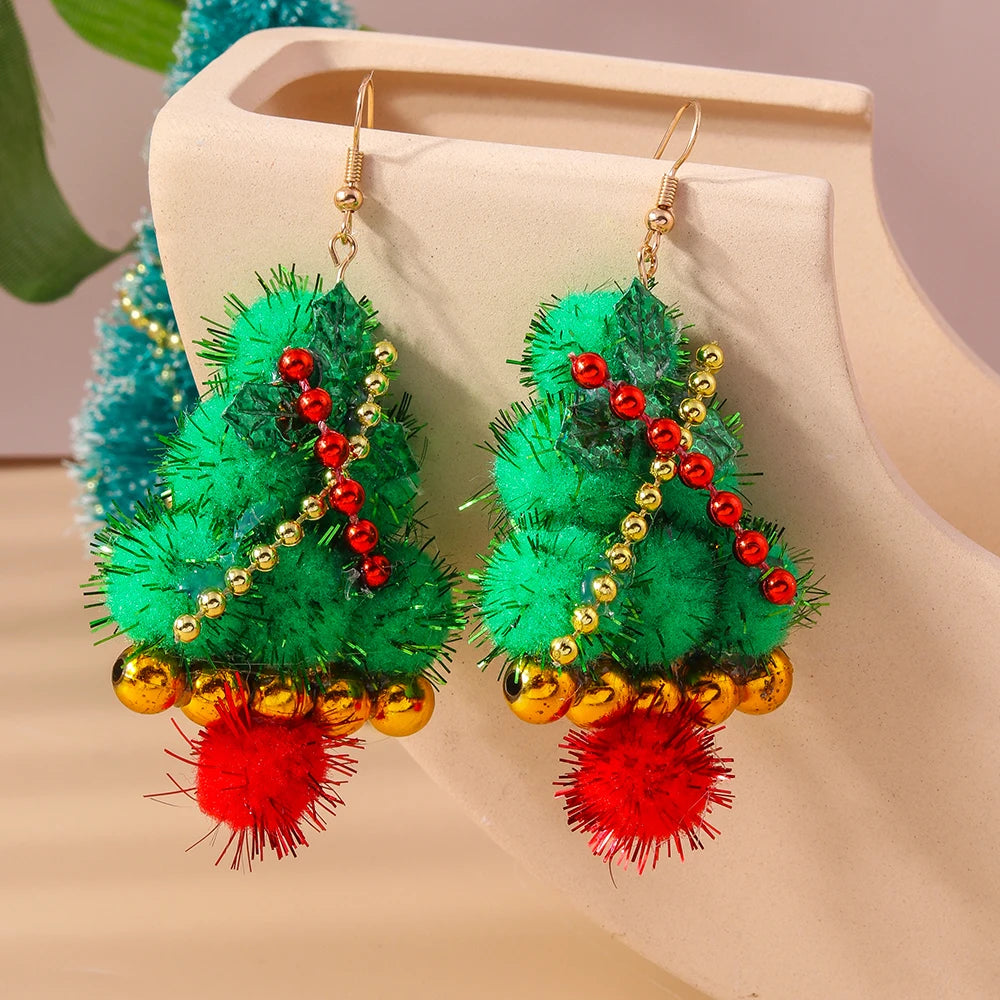Aihua Hot Sale 3D Cute Cartoon Christmas Earrings Kawaii Fluffy Decoration Tree Deer Bell Earrings for Women Xmas New Year Gifts