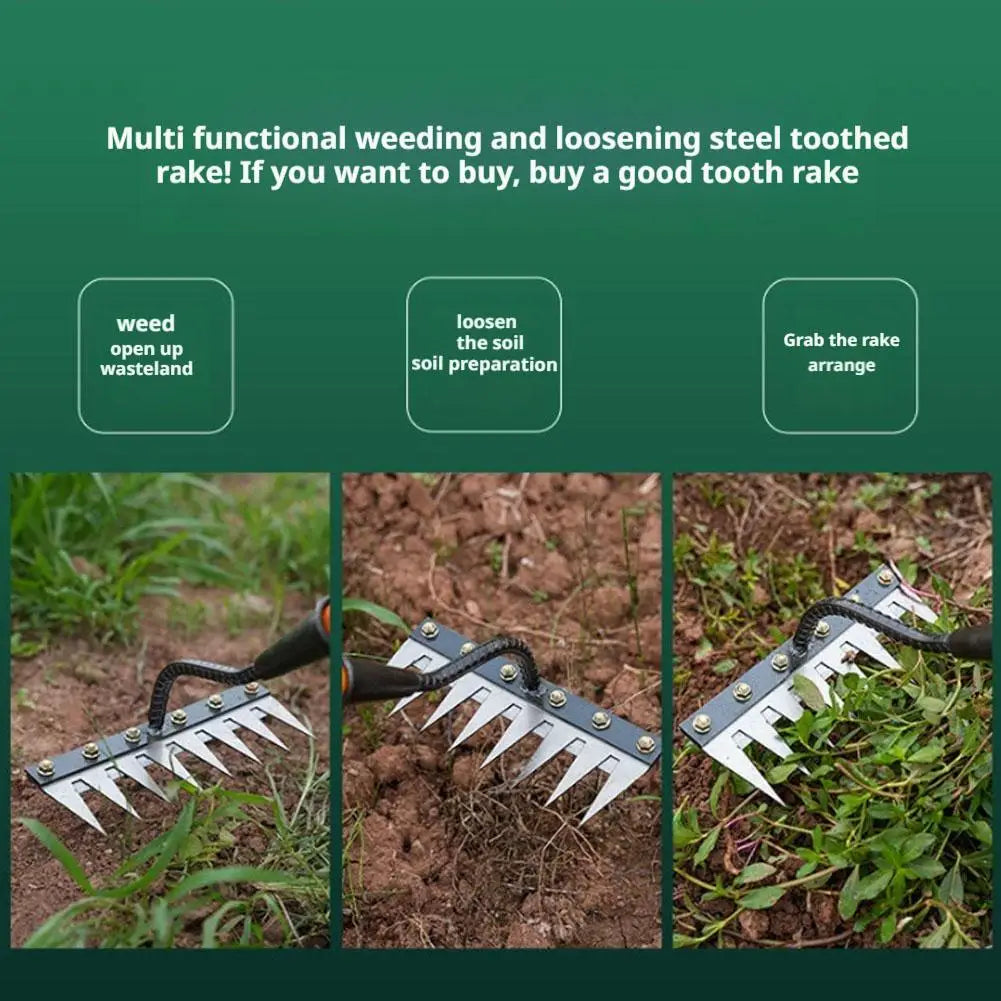 5/6/7/8 Teeth Garden Hand Rake Farm Tool Weeding Scarifier Agricultural Nail Harrow Metal Harrow Garden WeedingTool