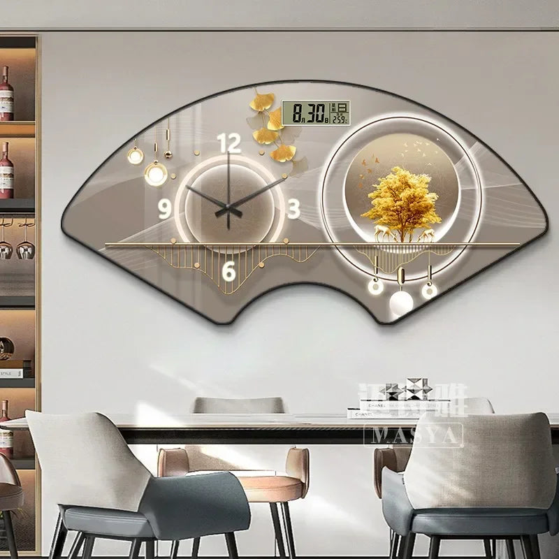 Perpetual calendar electronic clock wall clock Living room fan dining room decorative painting calendar clock hanging picture