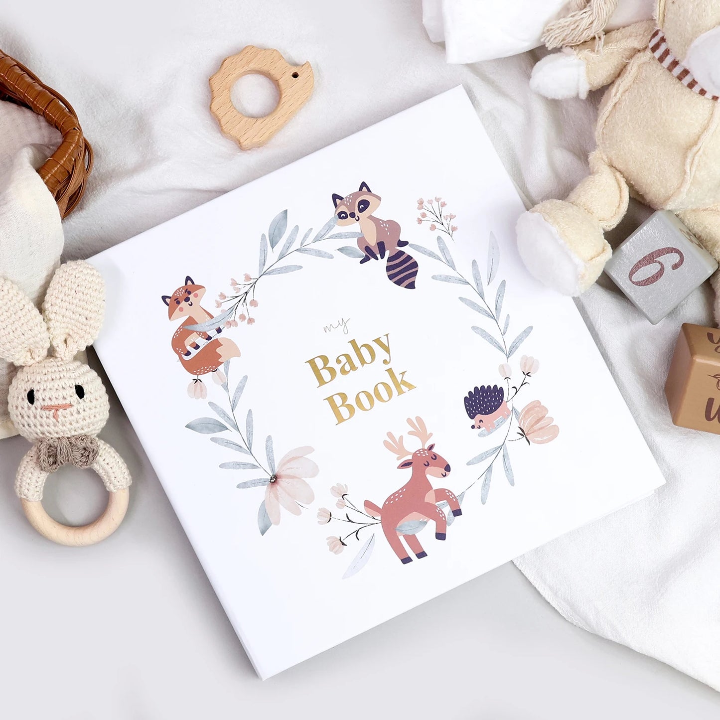 ERATOPIC Linen Fabric Golden Logo Hello Baby Memory Keepsake Book Hidden Spiral Binding Baby Memory Journal For Baby Shower