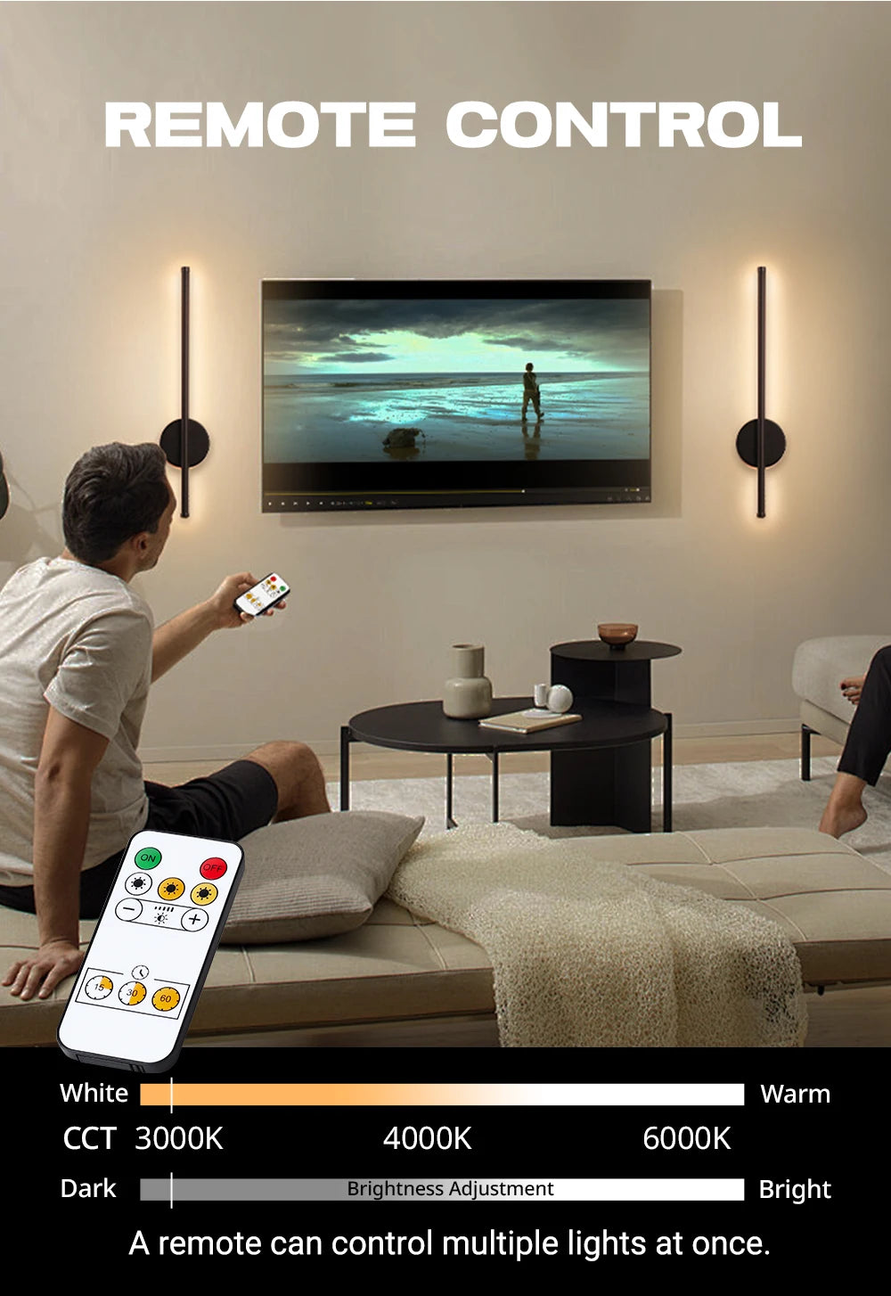 2 Pack Rechargeable Wall lights Interior Wall Sconces 80cm 50cm LED Wall Light with Remote Control for Gameroom Pegboard Bedroom