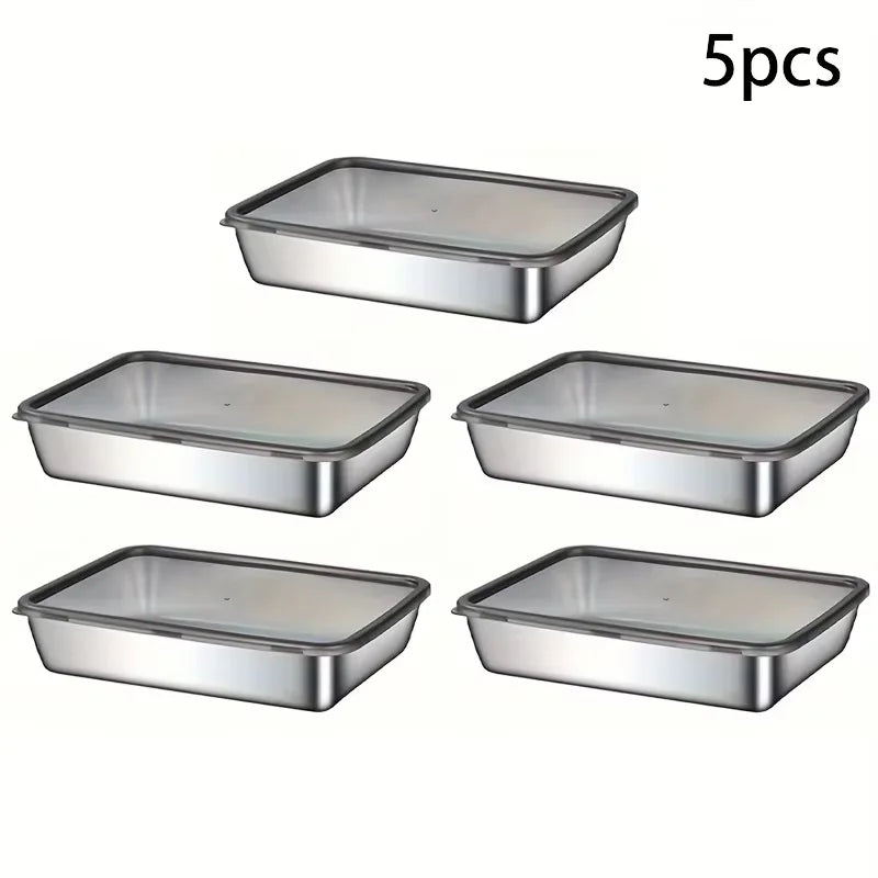 5pcs Stainless Steel Food Storage Set - Leak - Proof Lids, Durable & Easy , Sandwiches, Fruits - Great for Home, Parties