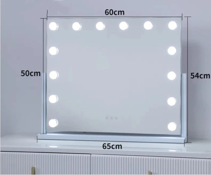 Large Vanity Mirror with Lights Makeup Mirror 17 LED Bulbs 3 Color Lighting Cosmetics for Dressing Bedroom Tabletop White