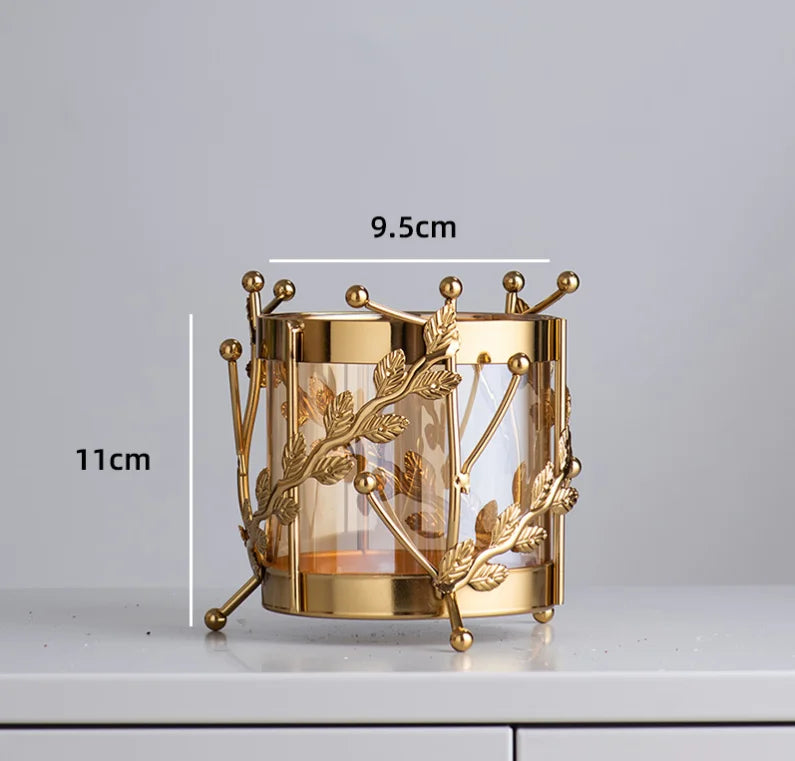 Metal Glassflower Vase Golden Hollow Frame Hydroponic Flower Arrangement Home Decoration Multifunctional Candle Holder