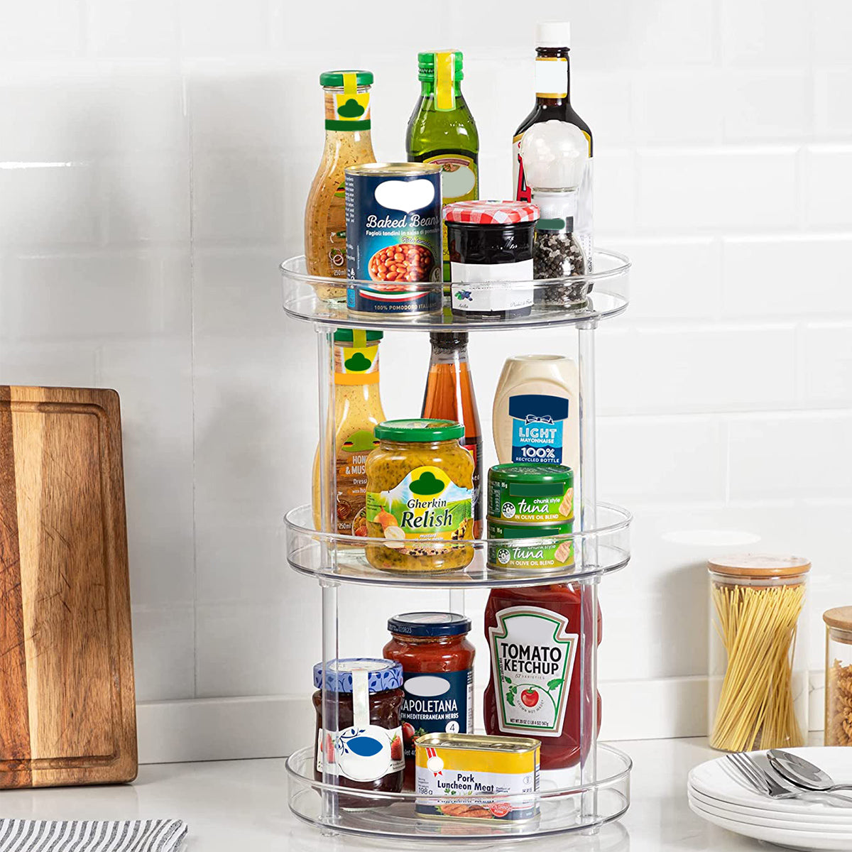 Turntable Organizer Multifunction Clear Rotating Storage Trays Plastic Kitchen Turntable Spice Rack Cosmetic Makeup Organizer