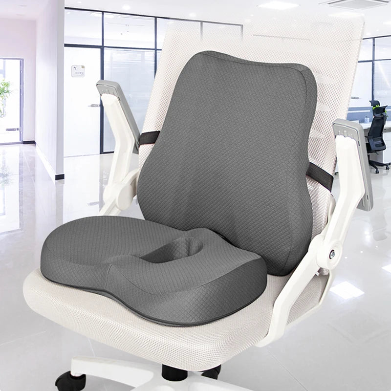 Memory Foam Seat Cushion Waist Back Support Pillow Set Orthopedic Ergonomic Coccyx Relief Hip Lumbar Pad for Office Chair Car