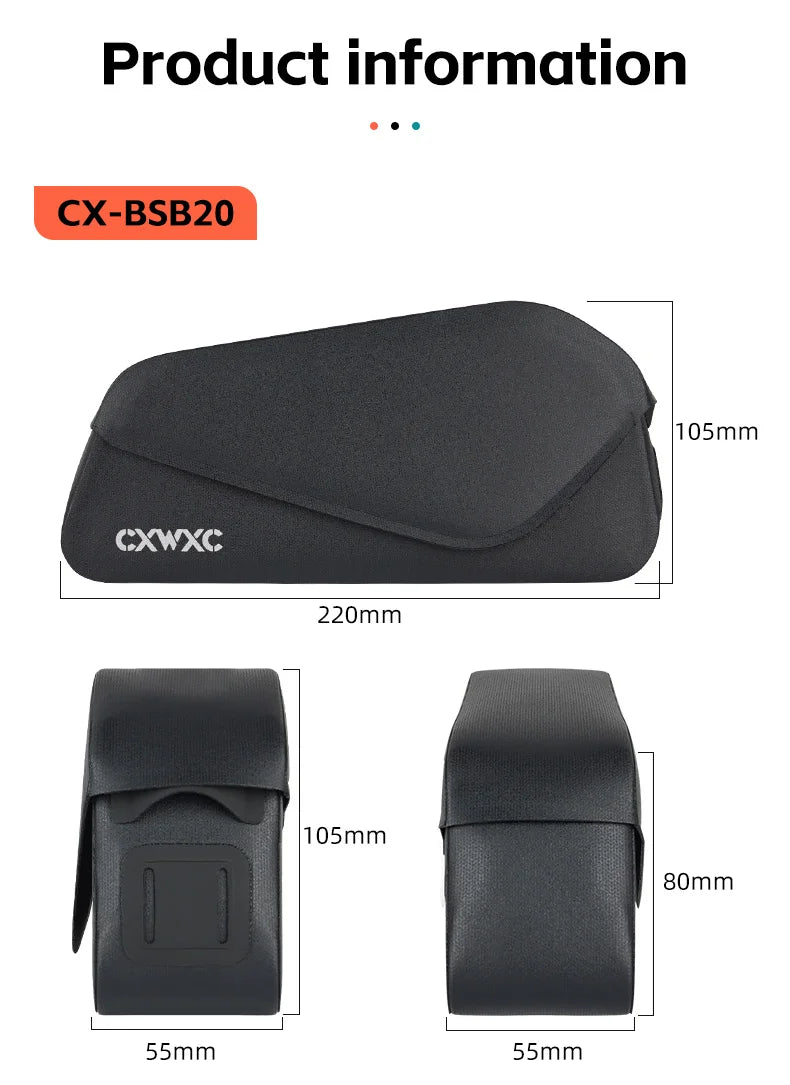 CXWXC Bicycle Magnetic Lid Top Tube Bag With Bolts Mounted & Straps Two Way Install MTB Road Bike Waterproof Front Frame Bag