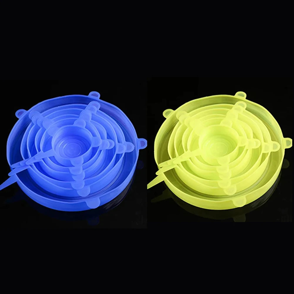 6 Pcs Silicone Cover  Stretch Lids for Kitchen Microwave Food Covers Bowl Caps Elastic Silicone Lid Cap Universal Adaptable Lids