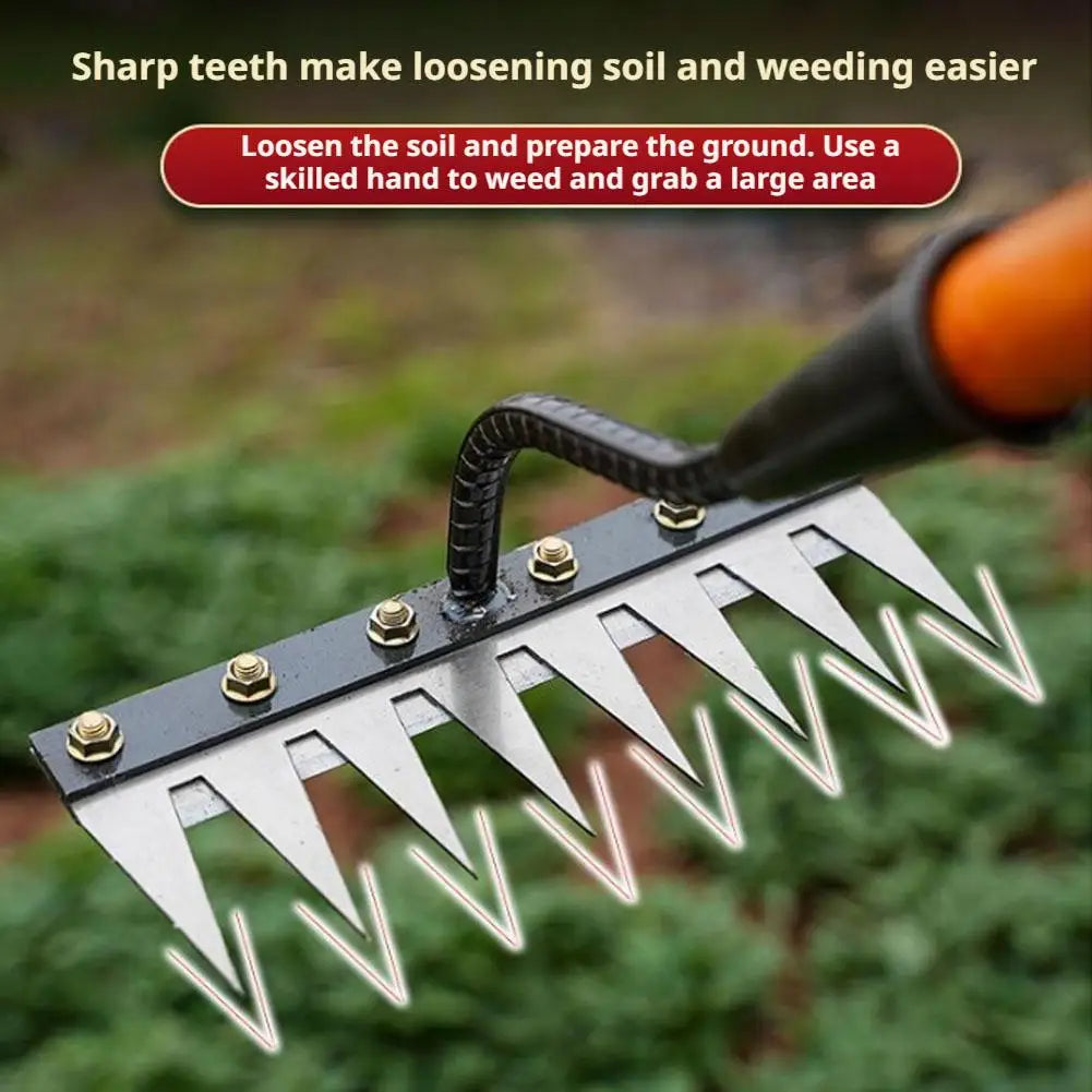 5/6/7/8 Teeth Garden Hand Rake Farm Tool Weeding Scarifier Agricultural Nail Harrow Metal Harrow Garden WeedingTool