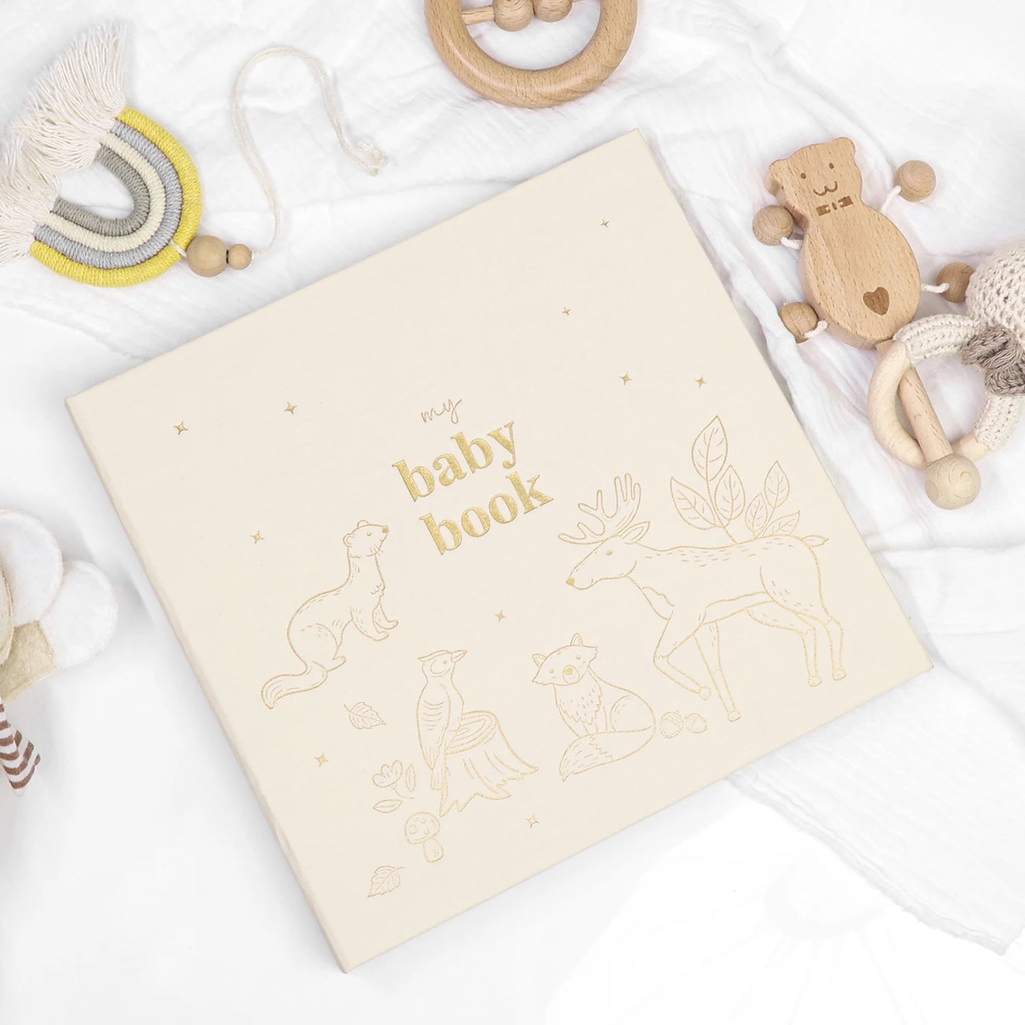 ERATOPIC Linen Fabric Golden Logo Hello Baby Memory Keepsake Book Hidden Spiral Binding Baby Memory Journal For Baby Shower